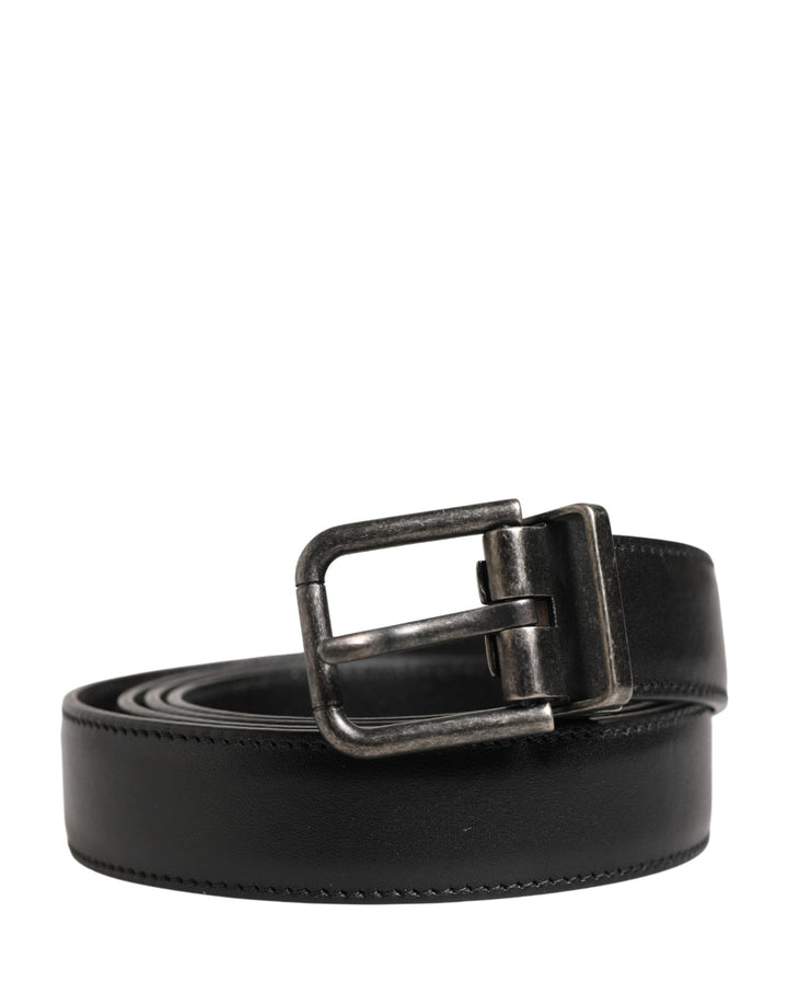 Dolce & Gabbana Men Black Classic Leather Metal Buckle Belt