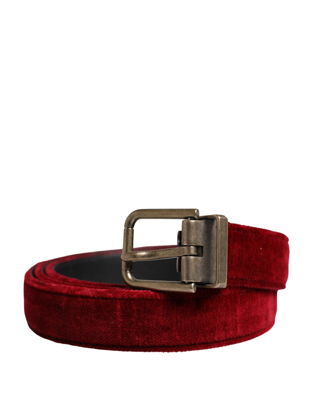 Dolce & Gabbana Men Burgundy Velvet Cotton Metal Buckle Belt