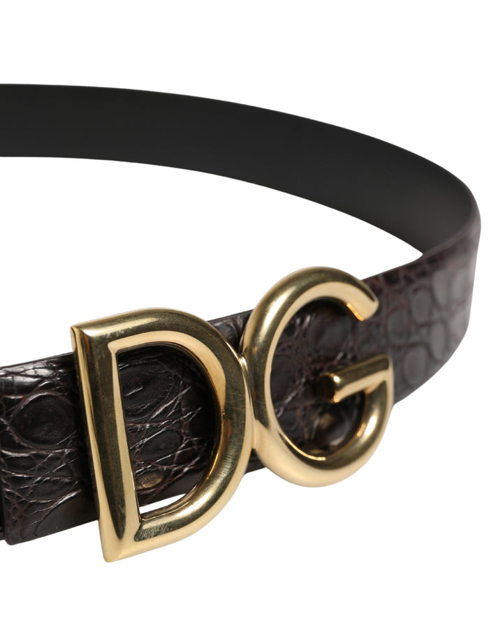 Dolce & Gabbana Men Black Exotic Leather Logo Buckle Belt