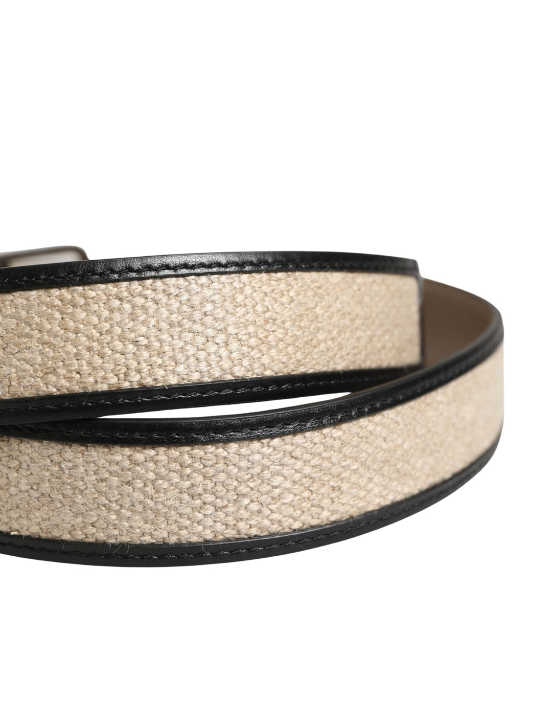 Dolce & Gabbana Men Beige Woven Leather Metal Buckle Belt
