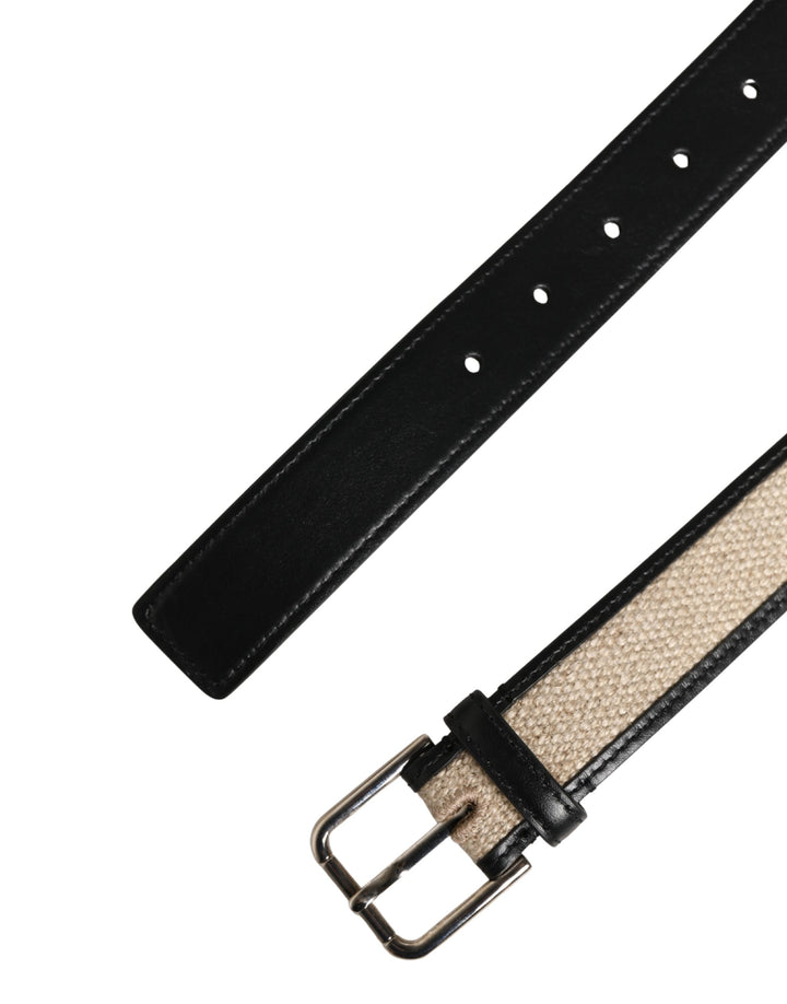 Dolce & Gabbana Men Beige Woven Leather Metal Buckle Belt
