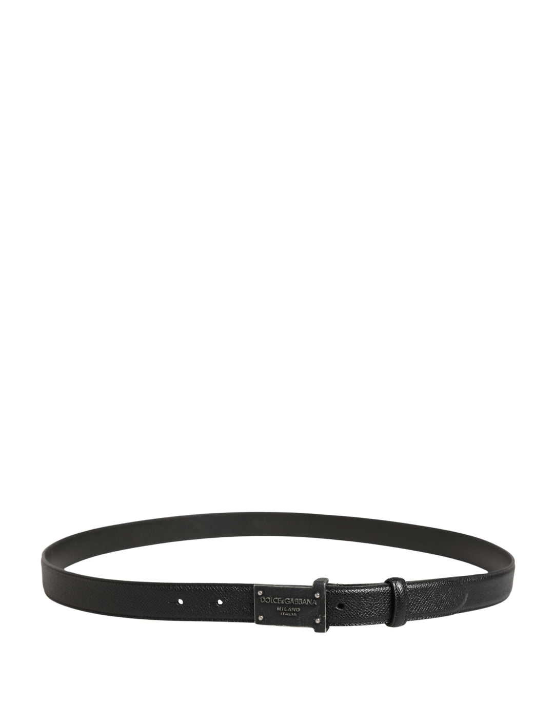 Dolce & Gabbana Men Black Calf Leather Logo Metal Buckle Belt