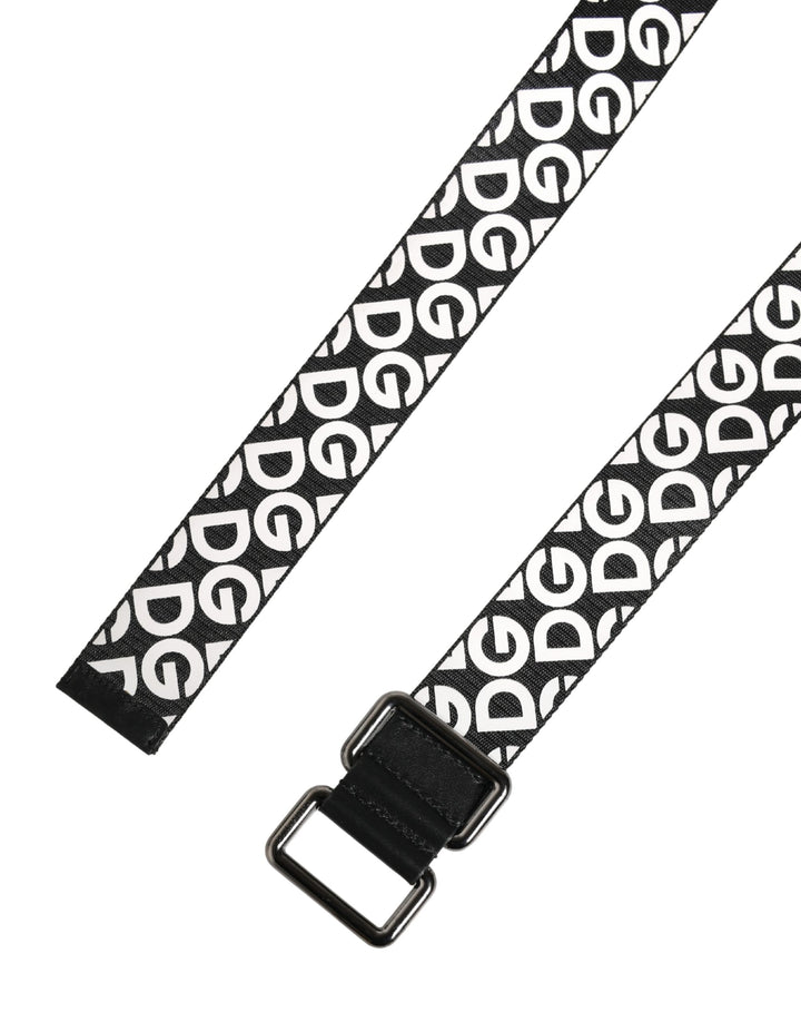 Dolce & Gabbana White Black Logo Leather Metal Buckle Belt