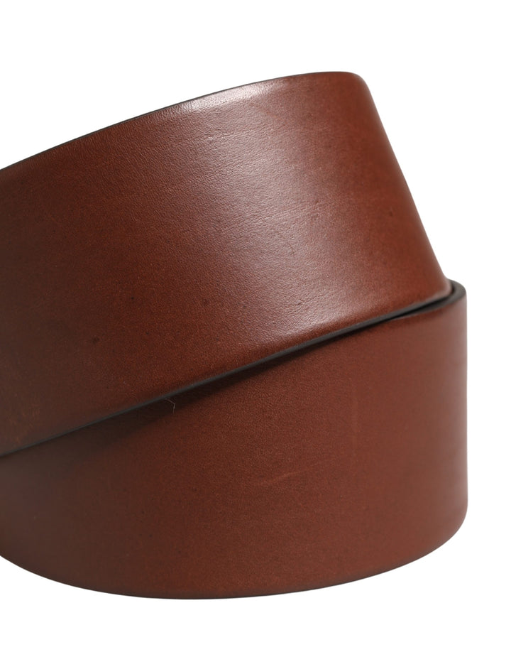 Dolce & Gabbana Brown Leather Wide Waist Metal Round Belt