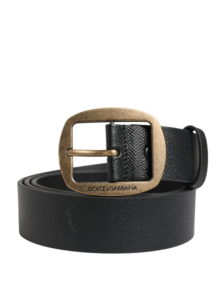 Dolce & Gabbana Men Black Classic Leather Metal Buckle Belt