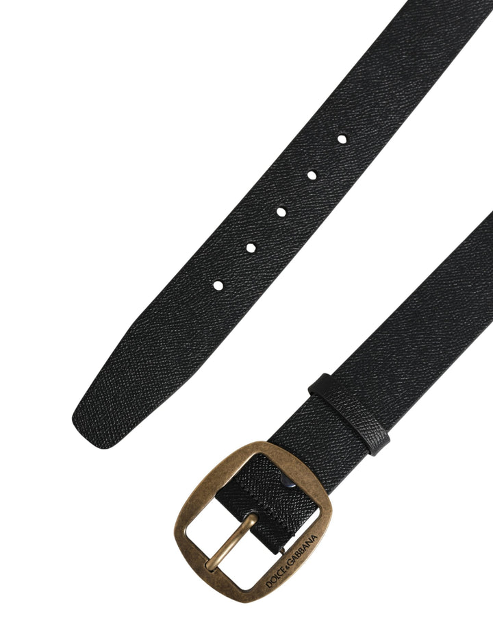 Dolce & Gabbana Men Black Classic Leather Metal Buckle Belt