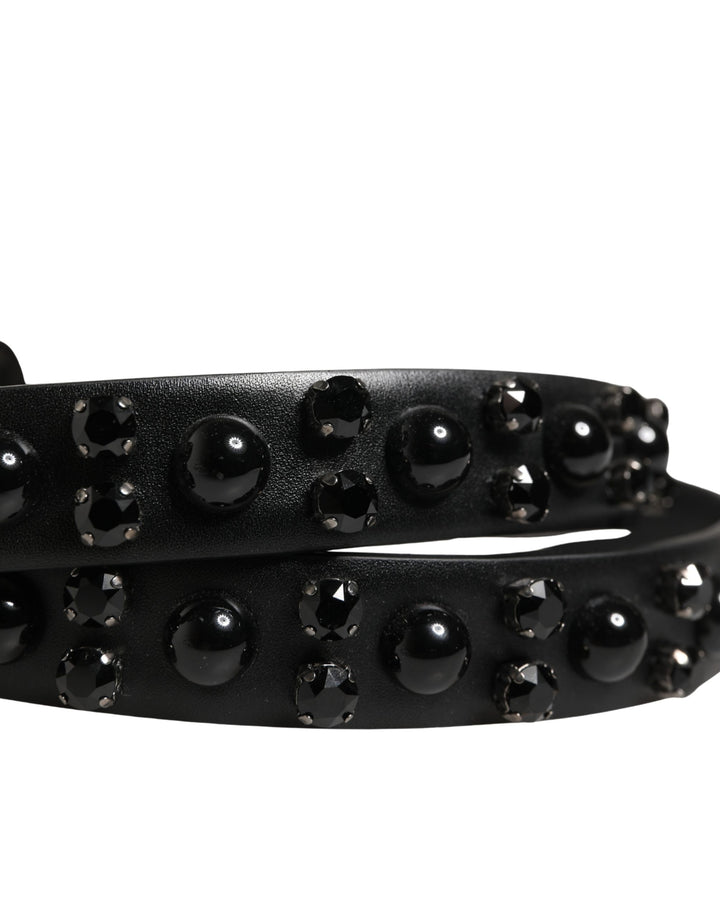 Dolce & Gabbana Men Black Calf Embellished Metal Buckle Belt