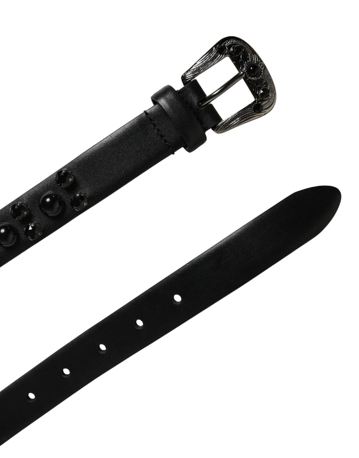 Dolce & Gabbana Men Black Calf Embellished Metal Buckle Belt