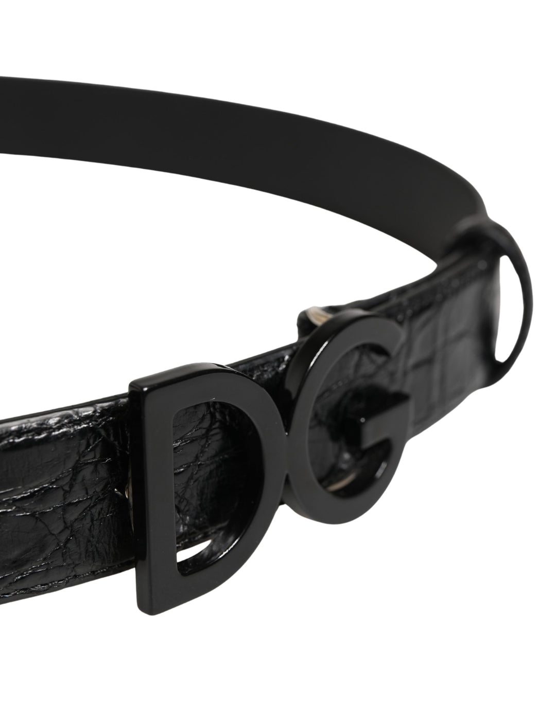 Dolce & Gabbana Men Black Exotic Leather Logo Buckle Belt
