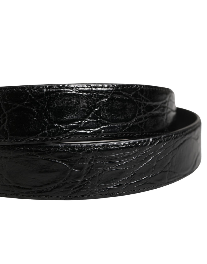 Dolce & Gabbana Men Black Exotic Leather Logo Buckle Belt