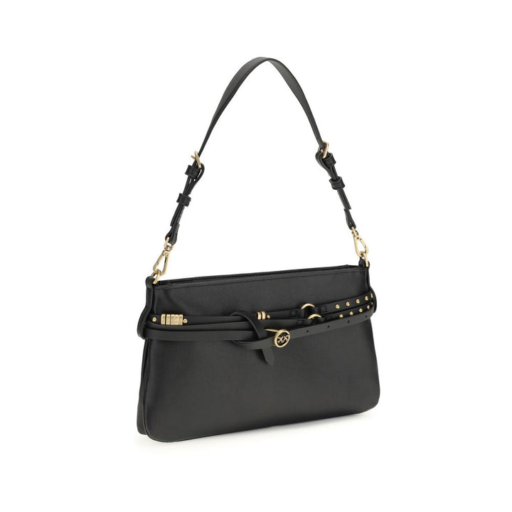 PINKO Black Calf Leather Bos Taurus Shoulder Bag