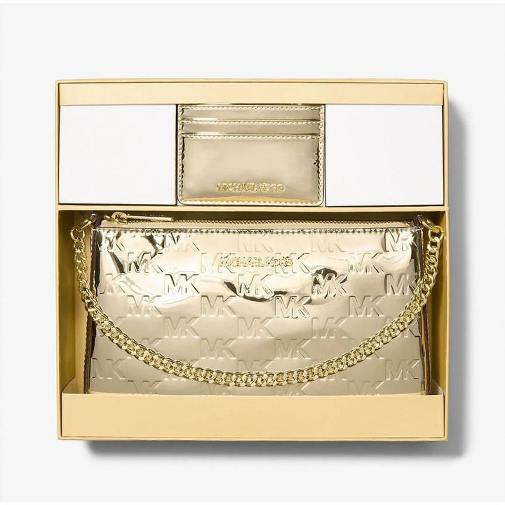 Michael Kors Gold Canvas Clutch Bag