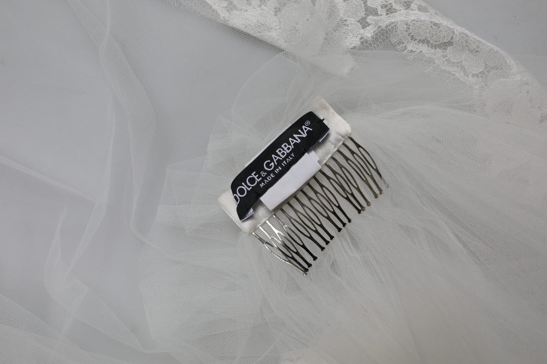 Dolce & Gabbana White Floral LaceNylon Floor Length 3M Long Veil