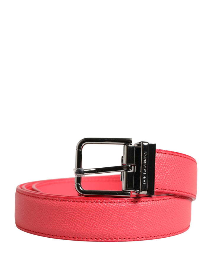 Dolce & Gabbana Pink Calf Leather Silver Metal Buckle Belt