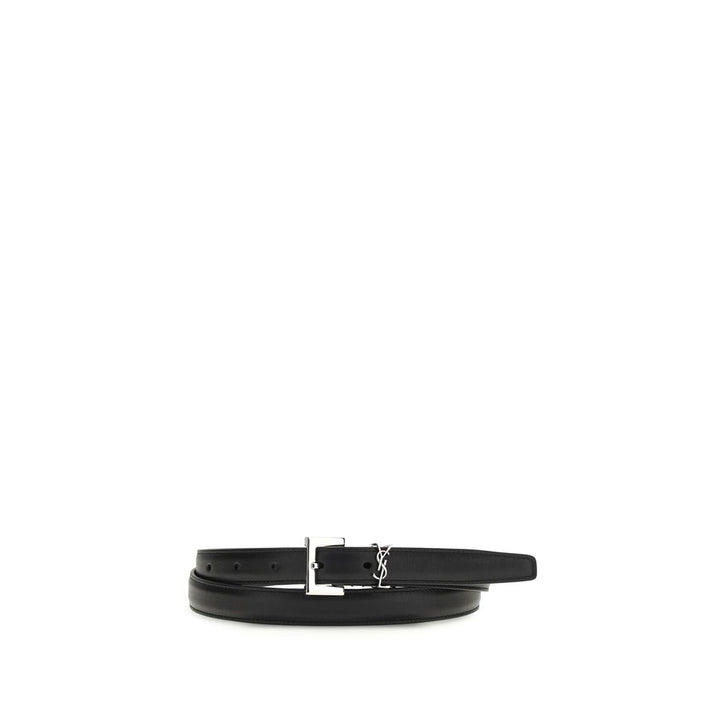 Saint Laurent Black Calf Leather Bos Taurus Thin Belt