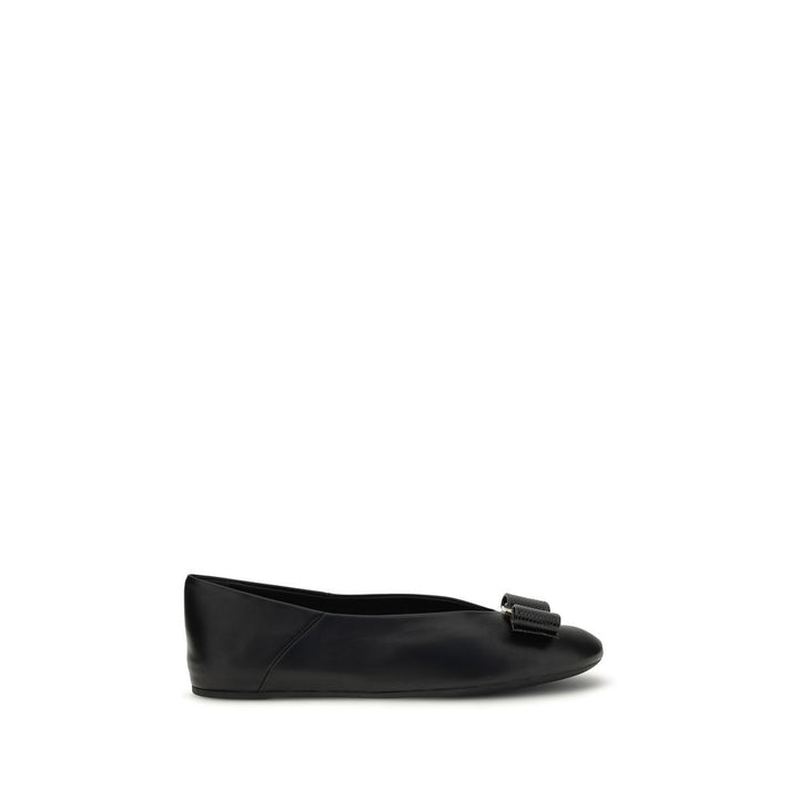 Ferragamo Black Calf Leather Bos Taurus Ballet Flats