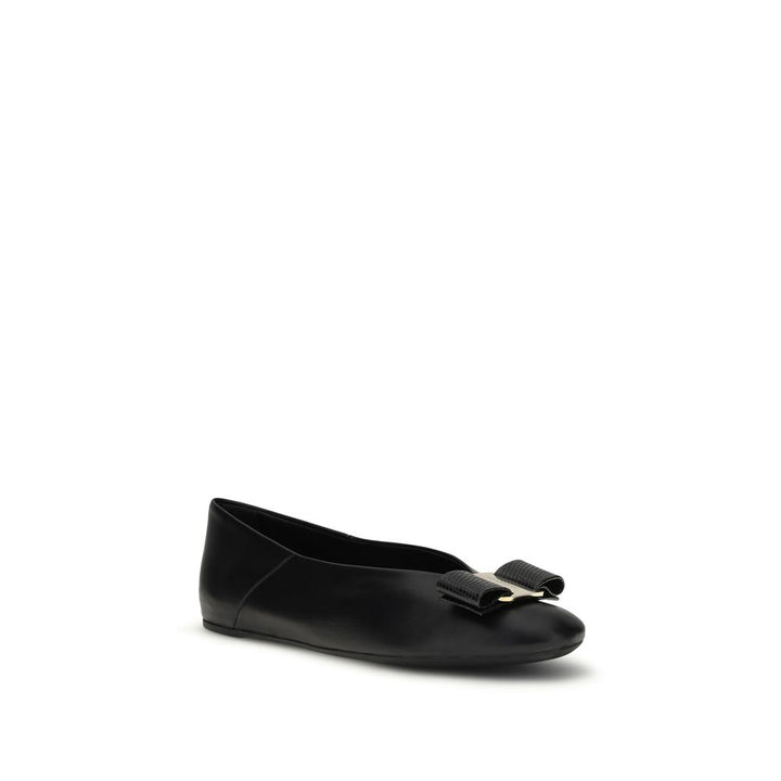 Ferragamo Black Calf Leather Bos Taurus Ballet Flats