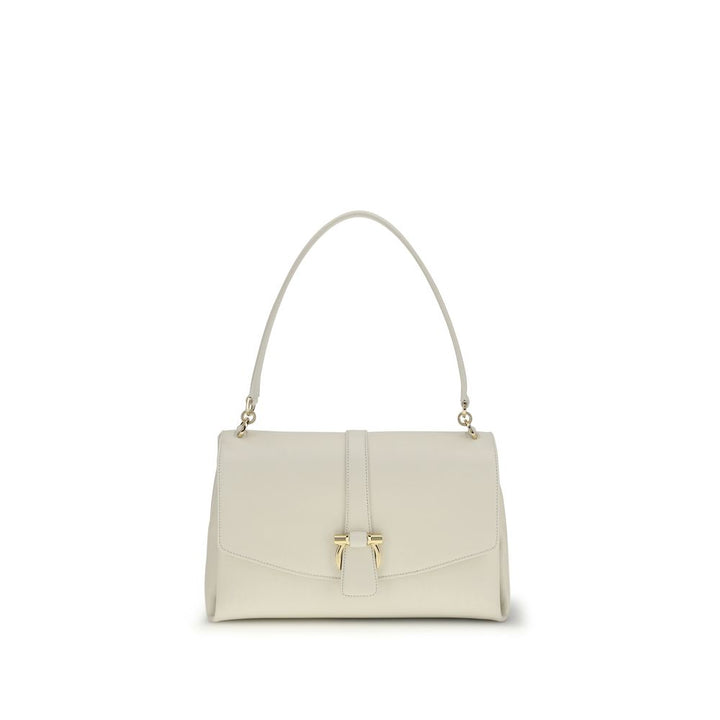 Ferragamo White Calf Leather Bos Taurus Shoulder Bag