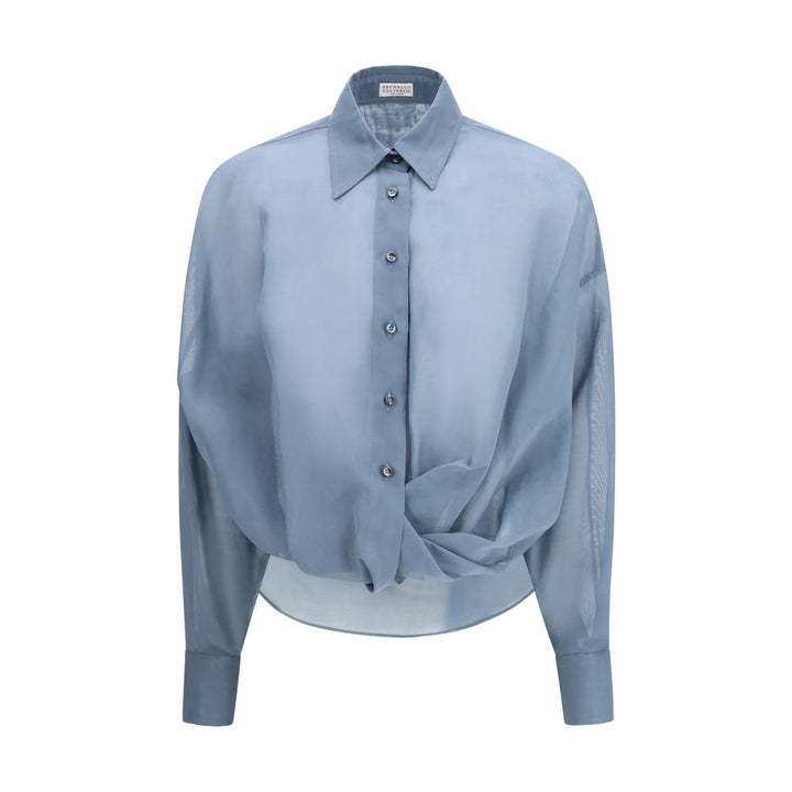 Brunello Cucinelli Blue Cotton Pattern Shirt