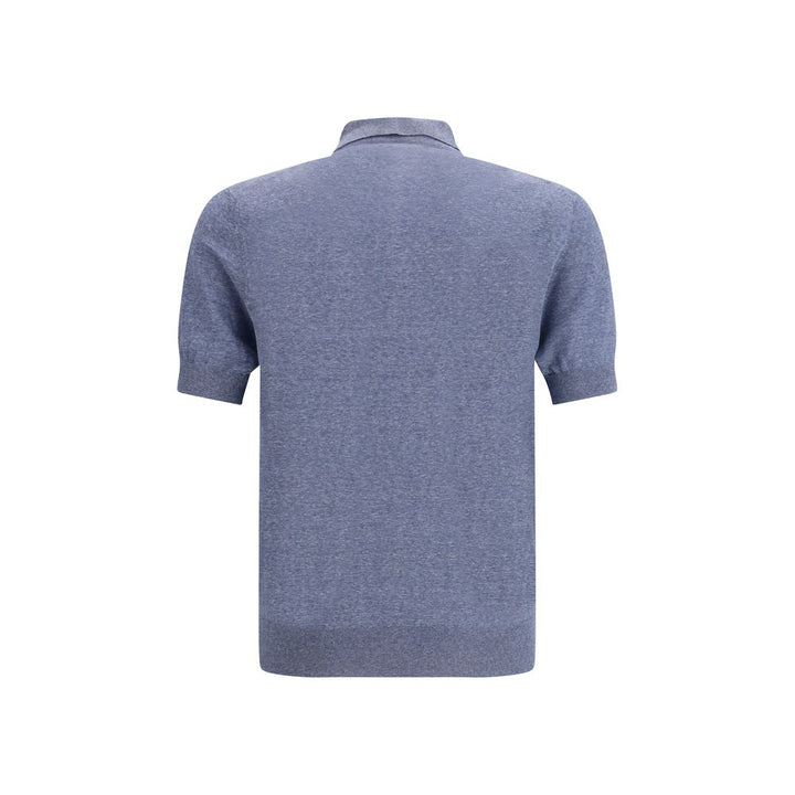 Brunello Cucinelli Blue Linen Polo Shirt