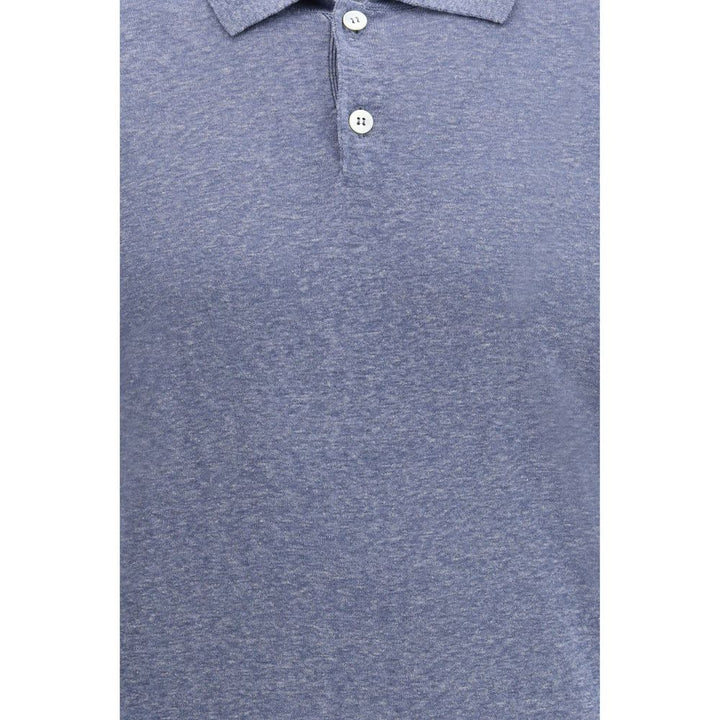 Brunello Cucinelli Blue Linen Polo Shirt