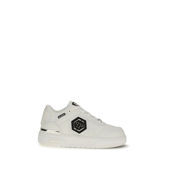 Philipp Plein White Calf Leather Bos Taurus Athletic Sneakers