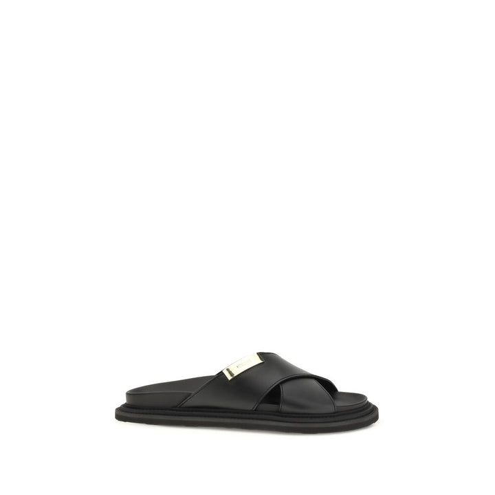 Moschino Black Calf Leather Bos Taurus Flat Sandals