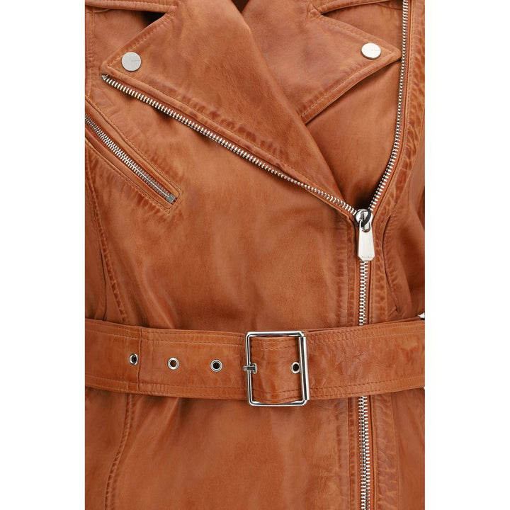 PINKO Brown Goatskin Sleveless Jacket