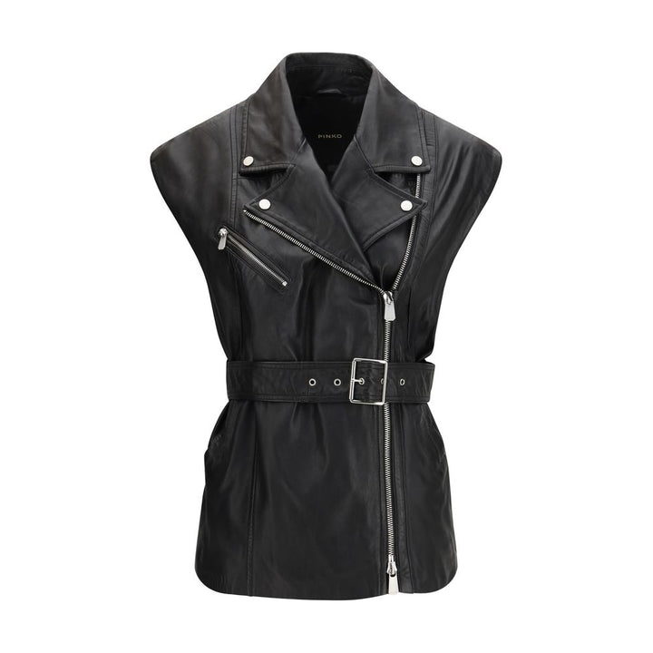 PINKO Black Goatskin Sleveless Jacket