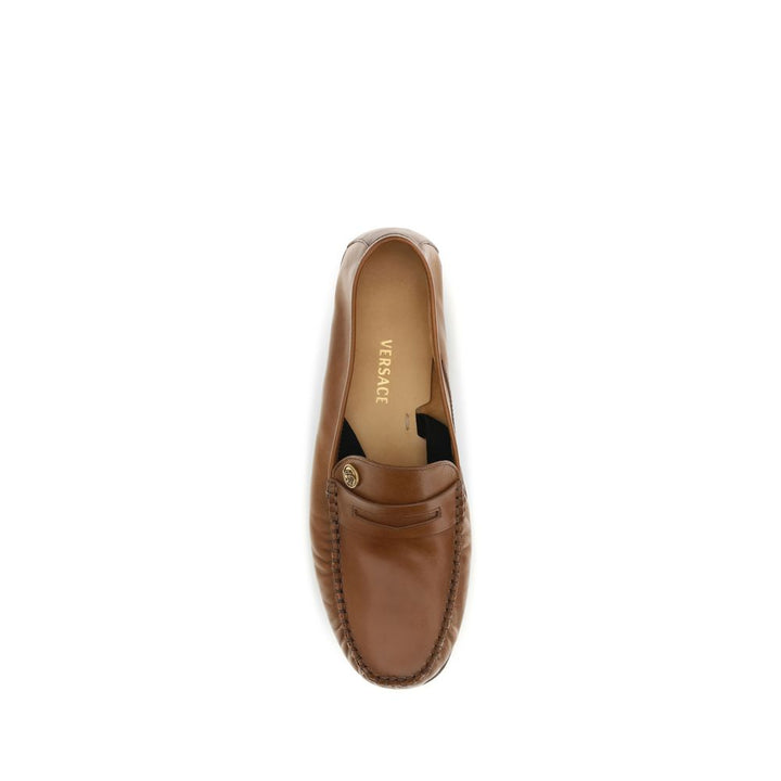 Versace Brown Calf Leather Bos Taurus Slip-On Loafers