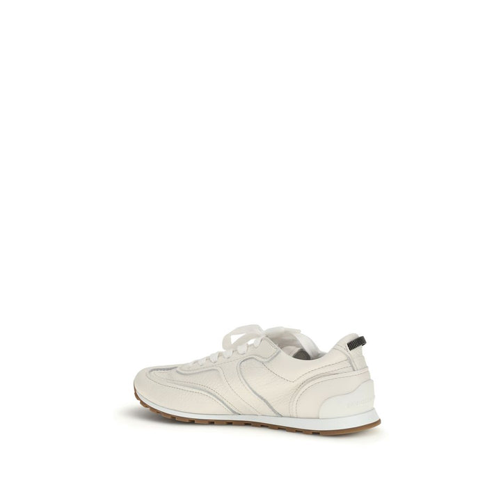 Brunello Cucinelli White Calf Leather Bos Taurus Low Top Sneakers