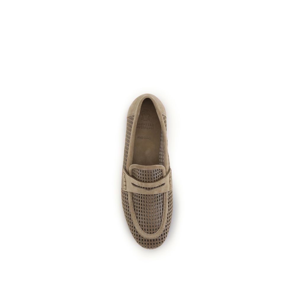 Brunello Cucinelli Beige Calf Leather Bos Taurus Slip-On Loafers