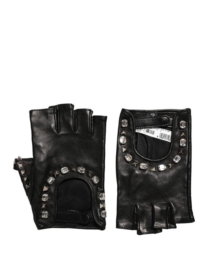 Dolce & Gabbana Black Embellished Wrist Length Mitten Women Gloves