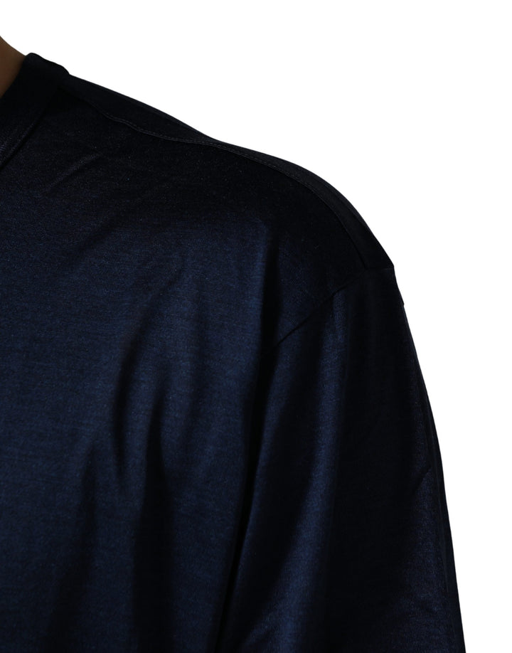 Dolce & Gabbana Dark Blue Silk Short Sleeve CrewNeck T-shirt