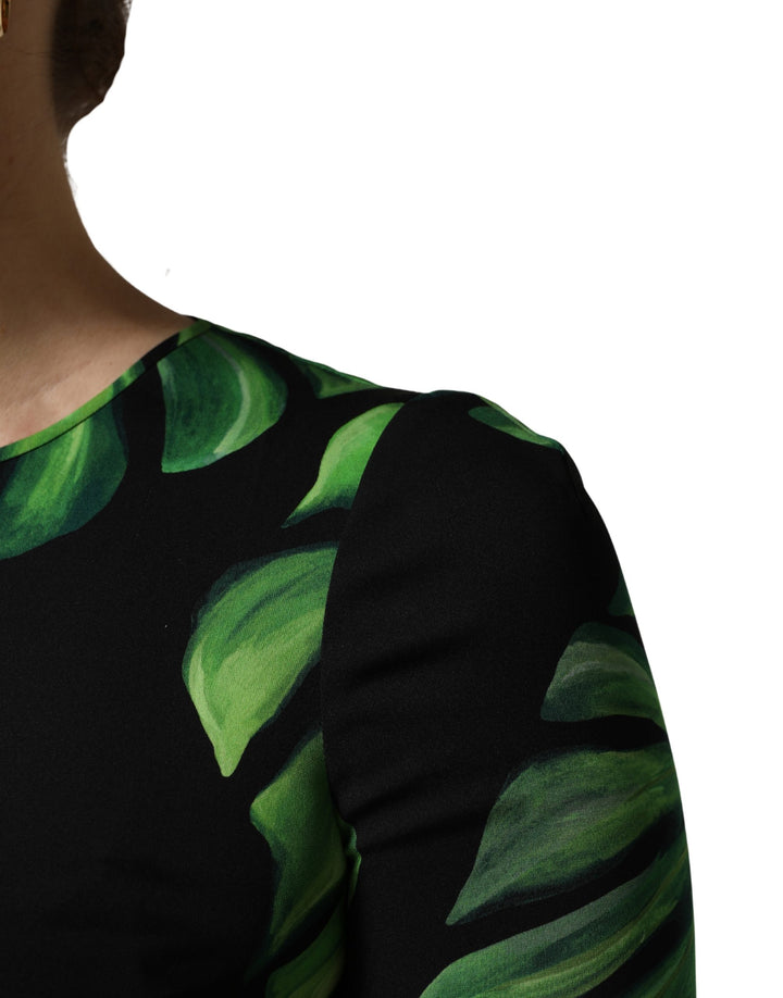 Dolce & Gabbana Black Philodendron Print Silk Blouse Top