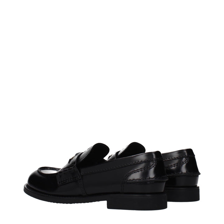 Miu Miu Black Leather Slip-On Loafers