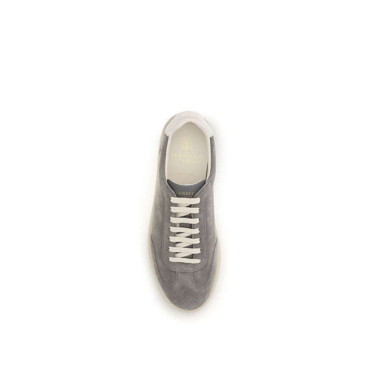 Brunello Cucinelli Gray Calf Leather Bos Taurus Low Top Sneakers