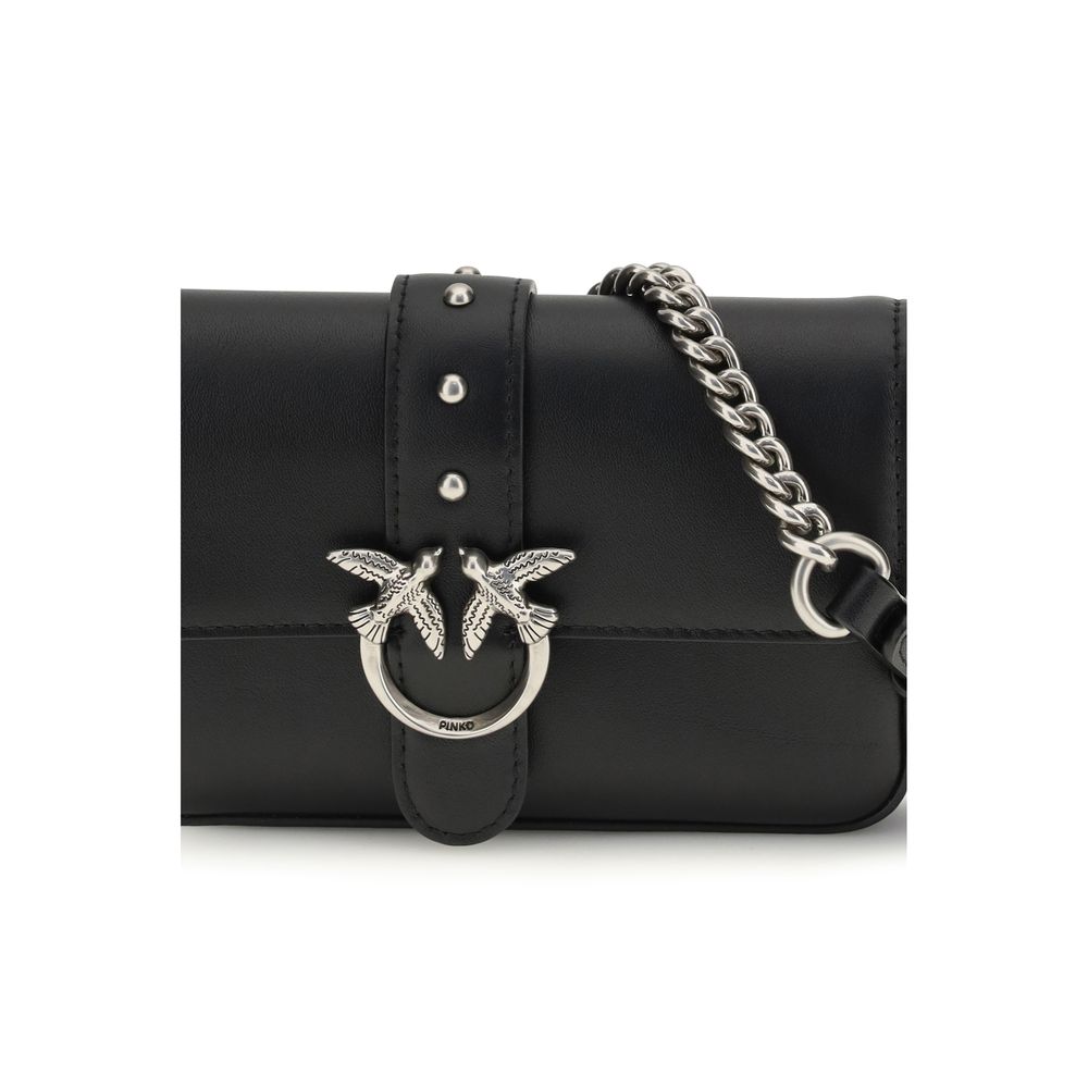 PINKO Black Calf Leather Bos Taurus Shoulder Bag