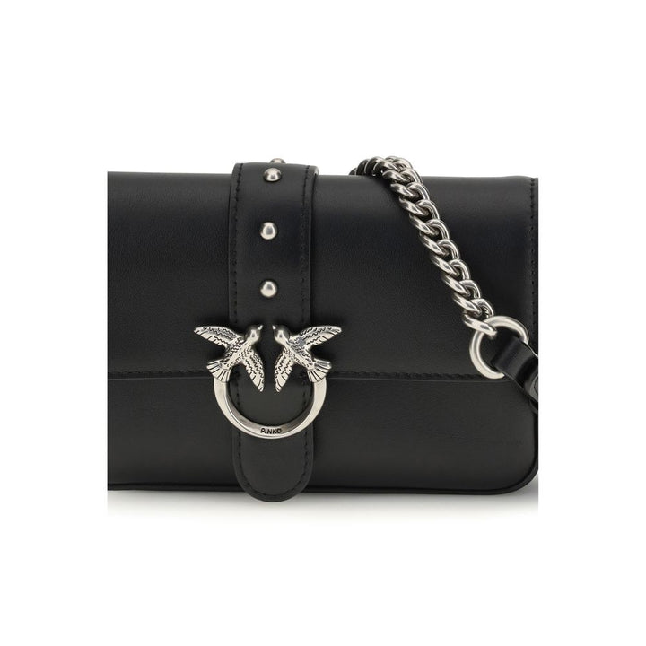 PINKO Black Calf Leather Bos Taurus Shoulder Bag