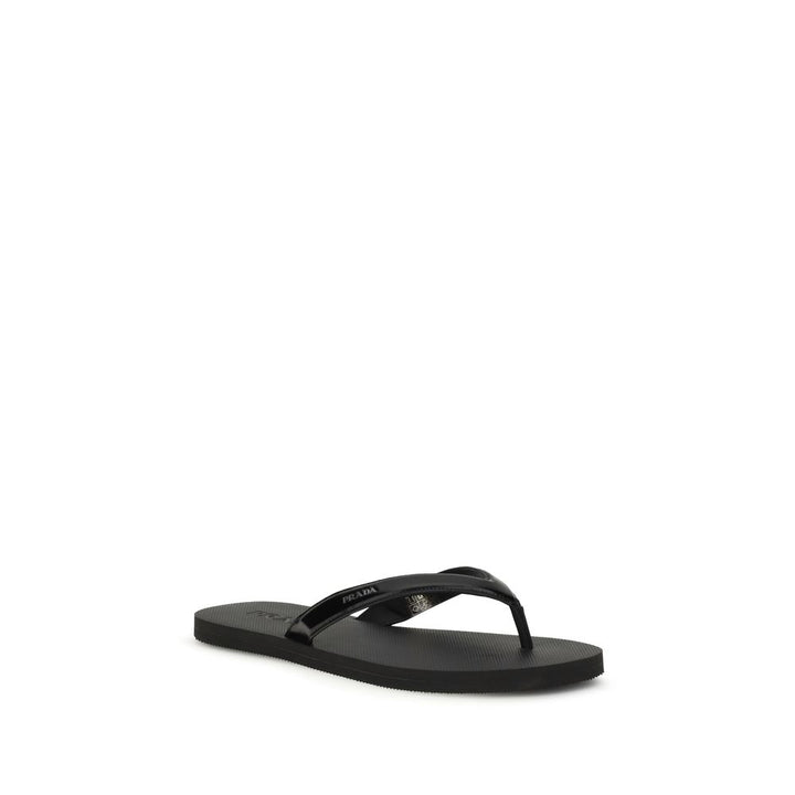 Prada Black Calf Leather Bos Taurus Flip-Flop Sandals