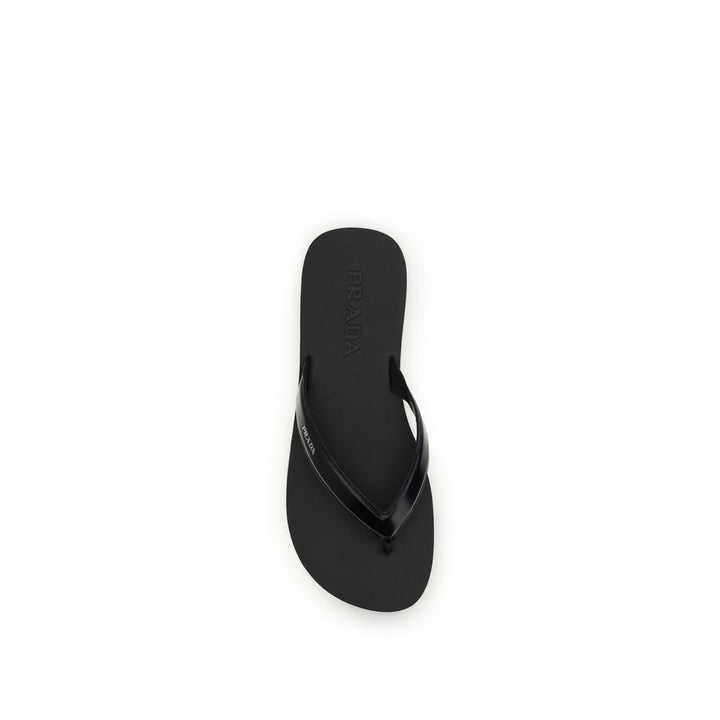Prada Black Calf Leather Bos Taurus Flip-Flop Sandals