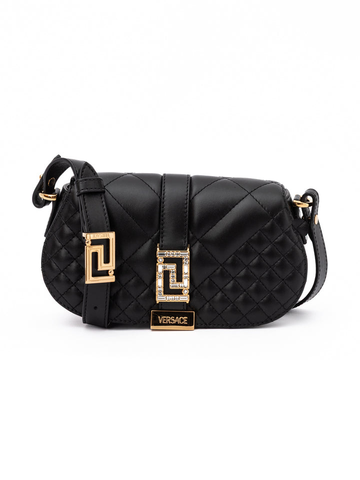 Versace Black Leather Quilted Shoulder Strap Bag