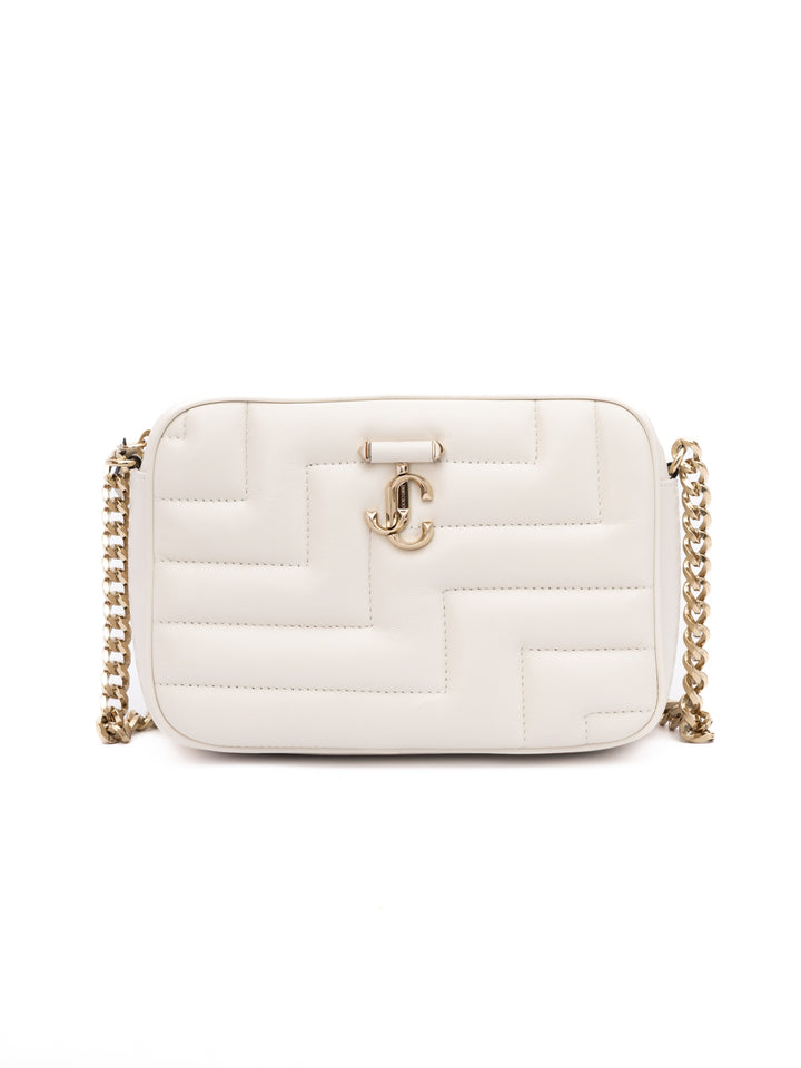 Jimmy Choo White Leather Avenue Camera Crossbody Bag