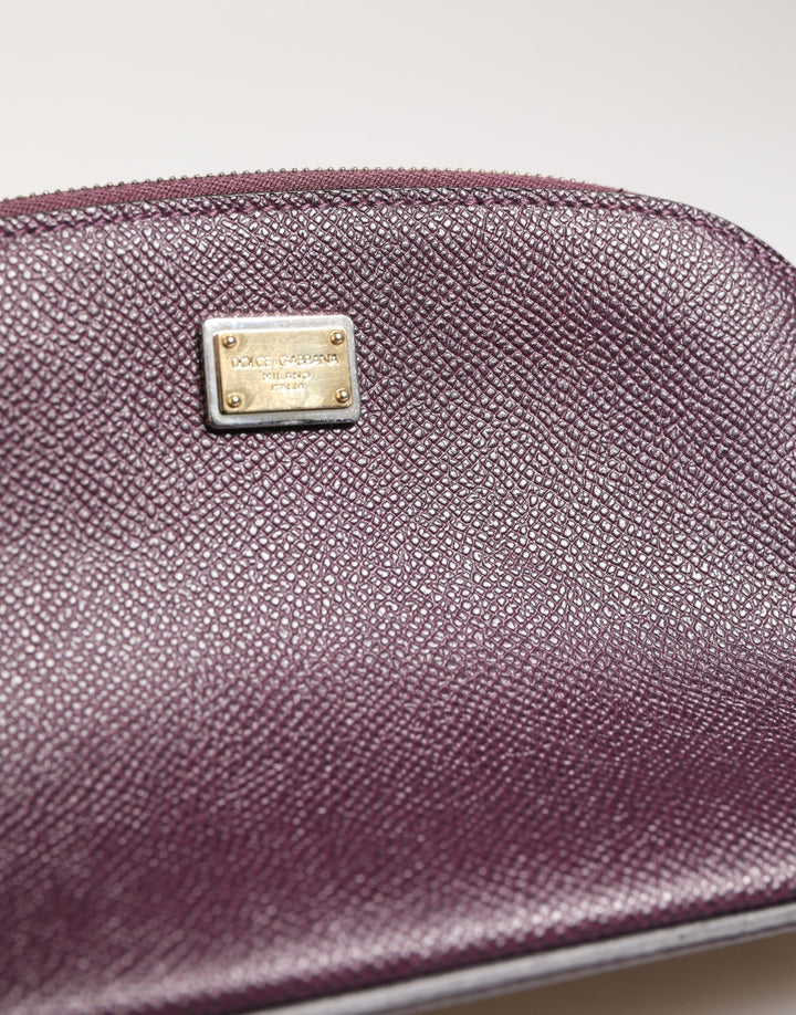 Dolce & Gabbana Dark Purple Leather DG Logo Zip Around Hand Purse Wallet