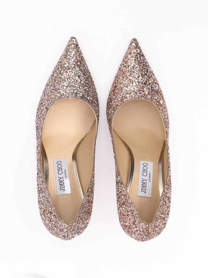 Jimmy Choo Rose Coarse Glitter Love 85 Pumps