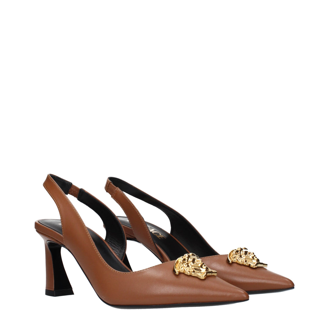 Versace Brown Leather High Heel Pumps