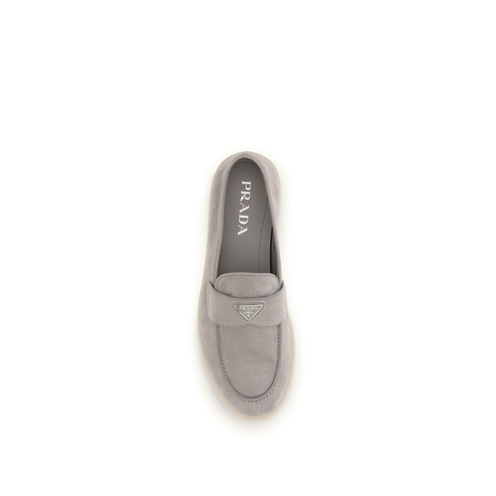 Prada Gray Calf Leather Bos Taurus Slip-On Loafers