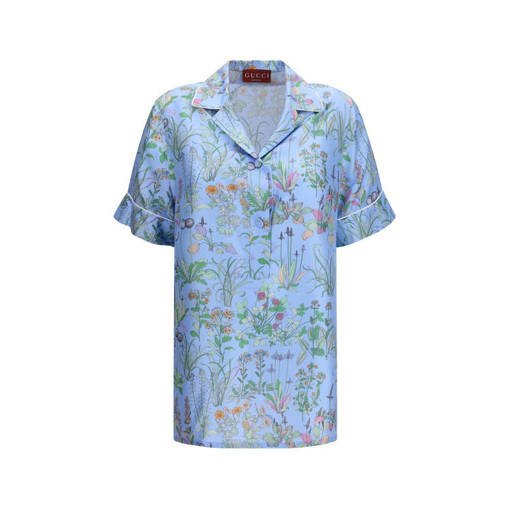 Gucci Blue Silk Pattern Shirt