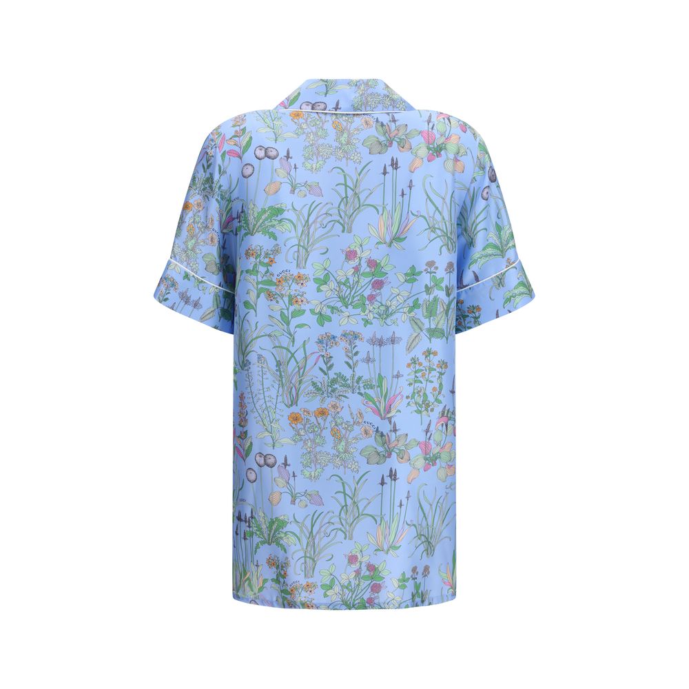 Gucci Blue Silk Pattern Shirt