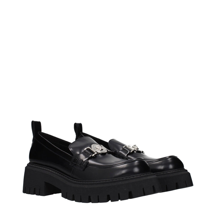 Versace Black Leather Platform Loafers